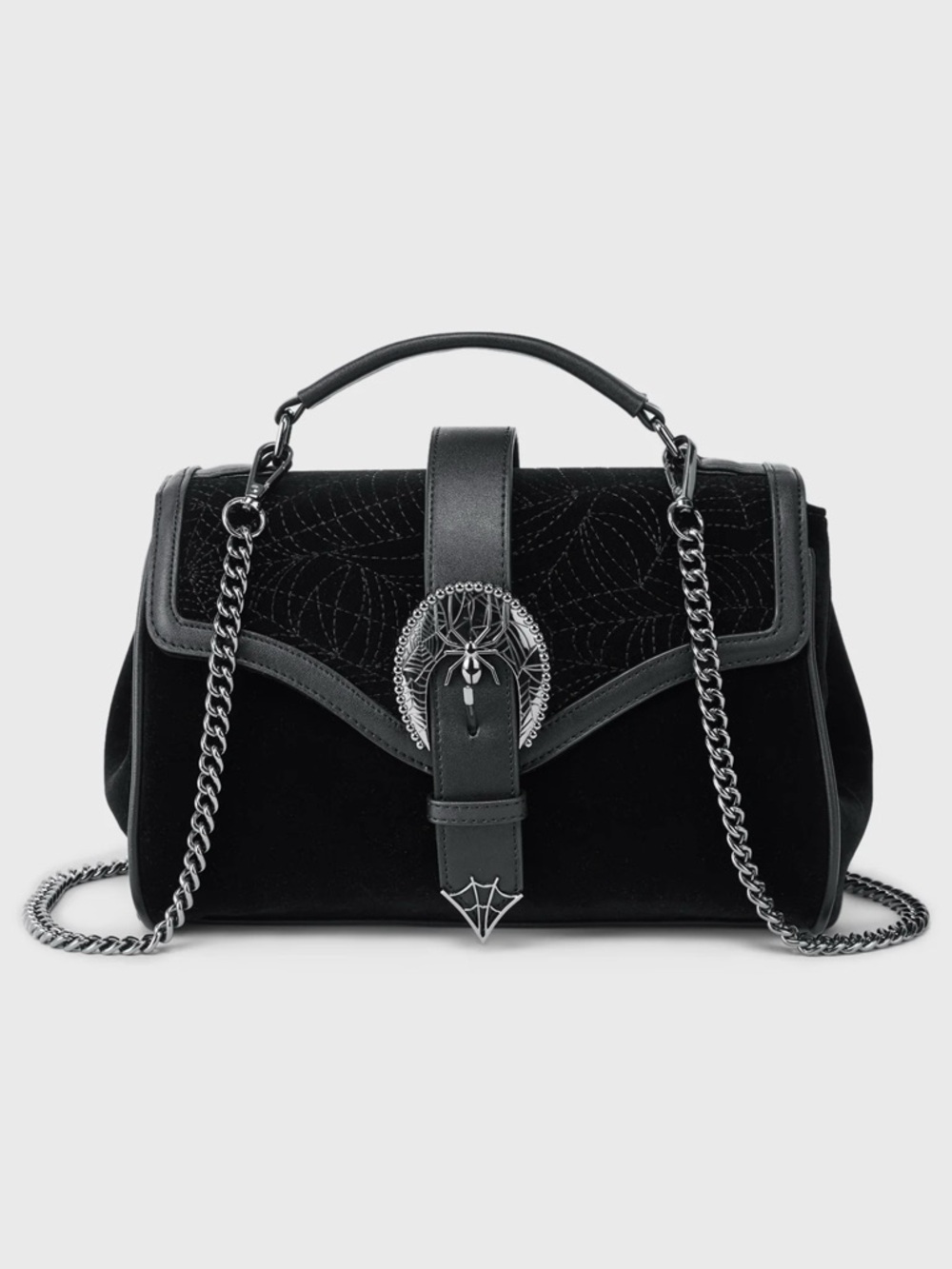 Killstar spider Arachne Black Velvet Top-Handle Shoulder Bag